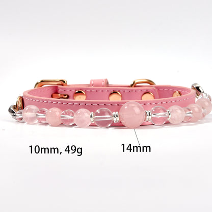 New Healing Crystal Pet Collar - Natural crystal beads, adjustable size